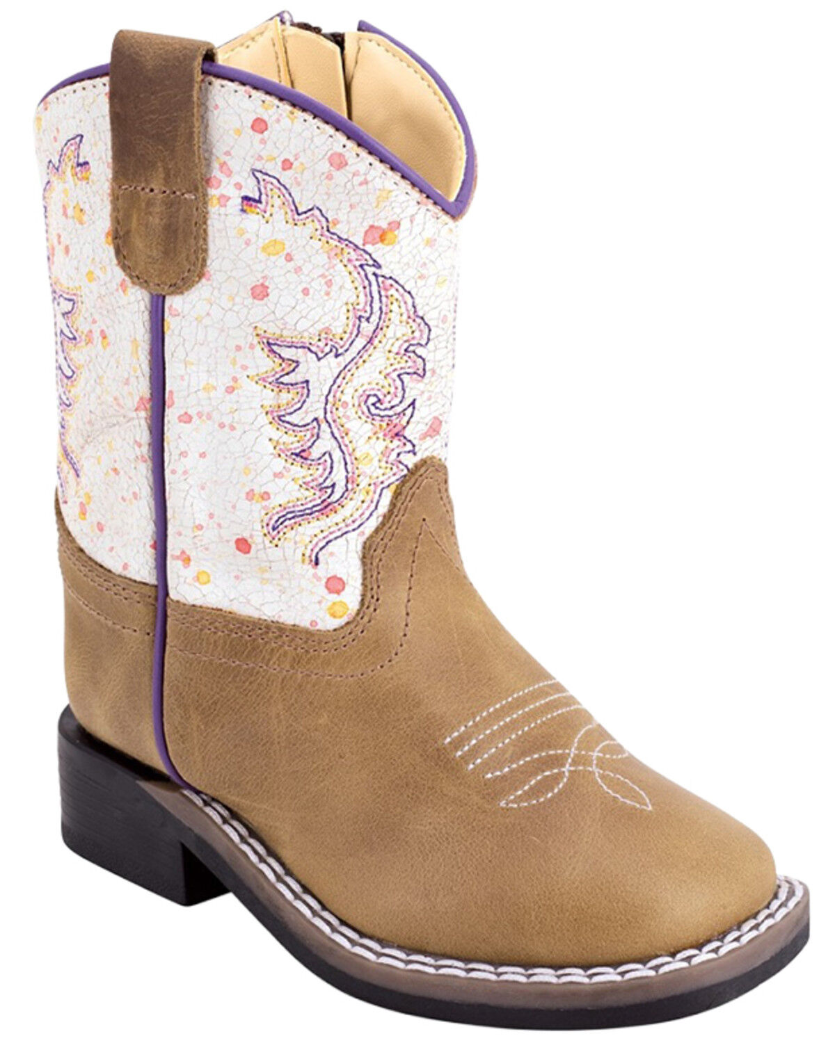 Old West Toddler Girls' Western Boots - Broad Square Toe, White, hi-res