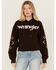 Image #1 - Wrangler Retro Women's Southwestern Sleeve Logo Hoodie , Brown, hi-res