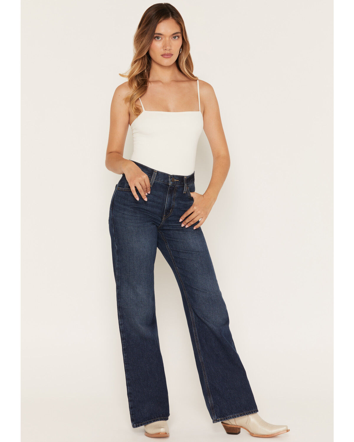 Levi's Women's Medium Wash High Rise Cinch Baggy Lightweight Denim Jeans, Dark Wash, hi-res