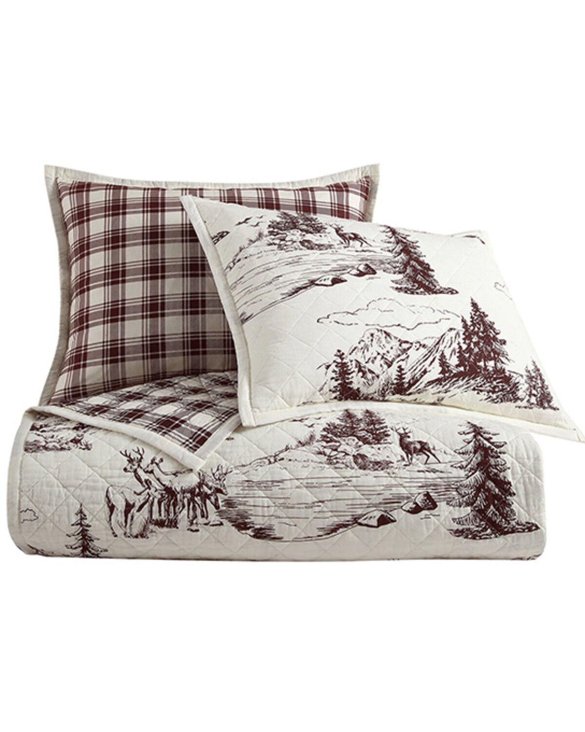 HiEnd Accents Pine Reversible 2 Piece Quilt Set - Twin Size, White, hi-res
