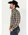 Image #2 - Stetson Men's Dobby Plaid Print Long Sleeve Button-Down Western Shirt , Grey, hi-res