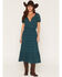 Image #1 - Lovestitch Women's Solid Short Sleeve Midi Dress, Teal, hi-res