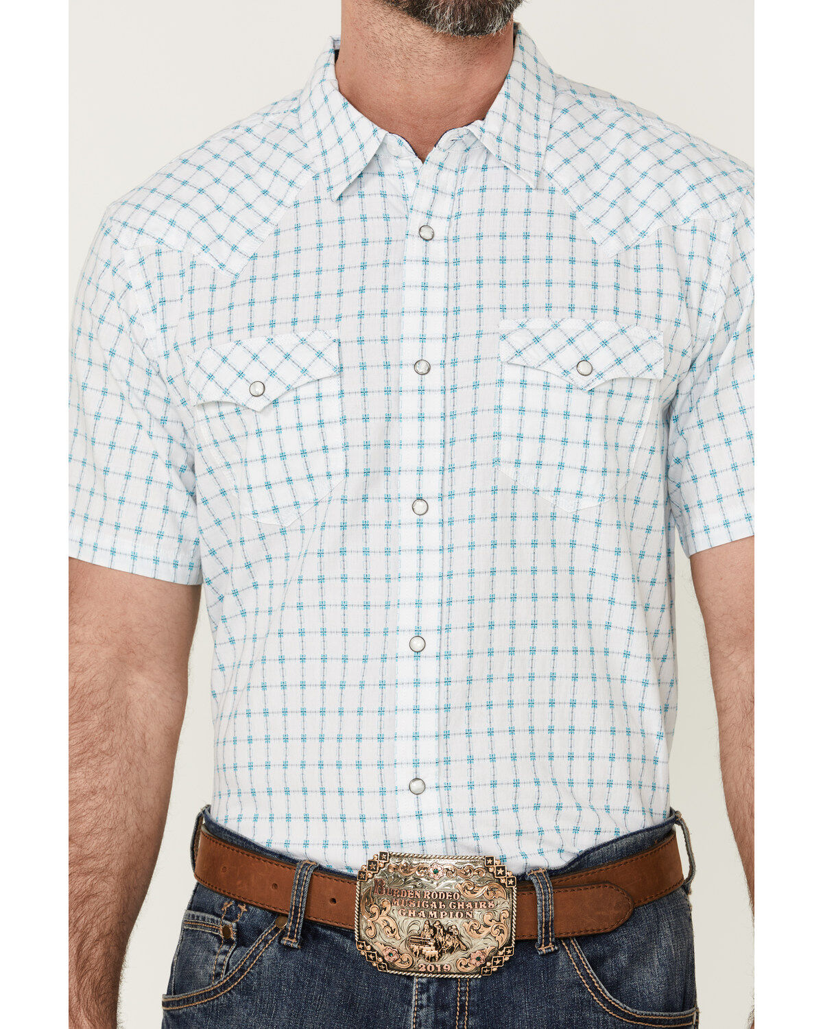 Image #3 - Moonshine Spirit&reg; Men's River Delta Small Plaid Short Sleeve Pearl Snap Western Shirt, Cream, hi-res