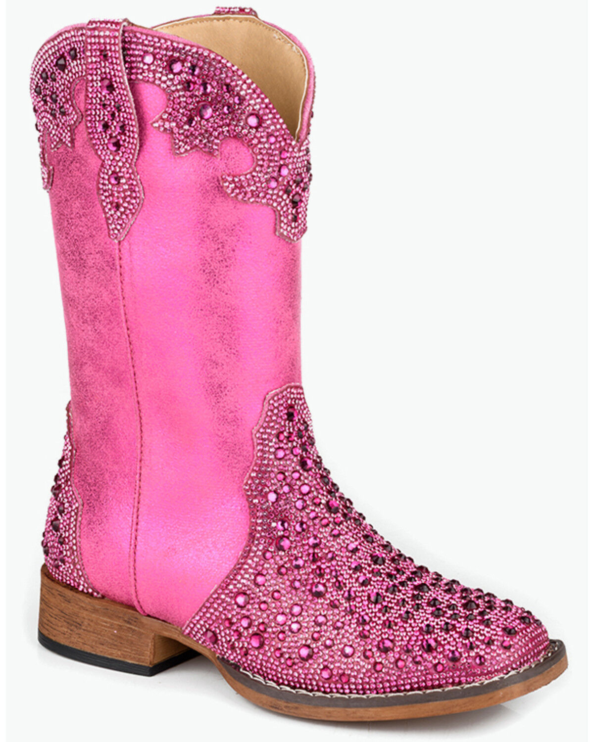 Roper Little Girls' Starlit Western Boots - Broad Square Toe, Pink, hi-res