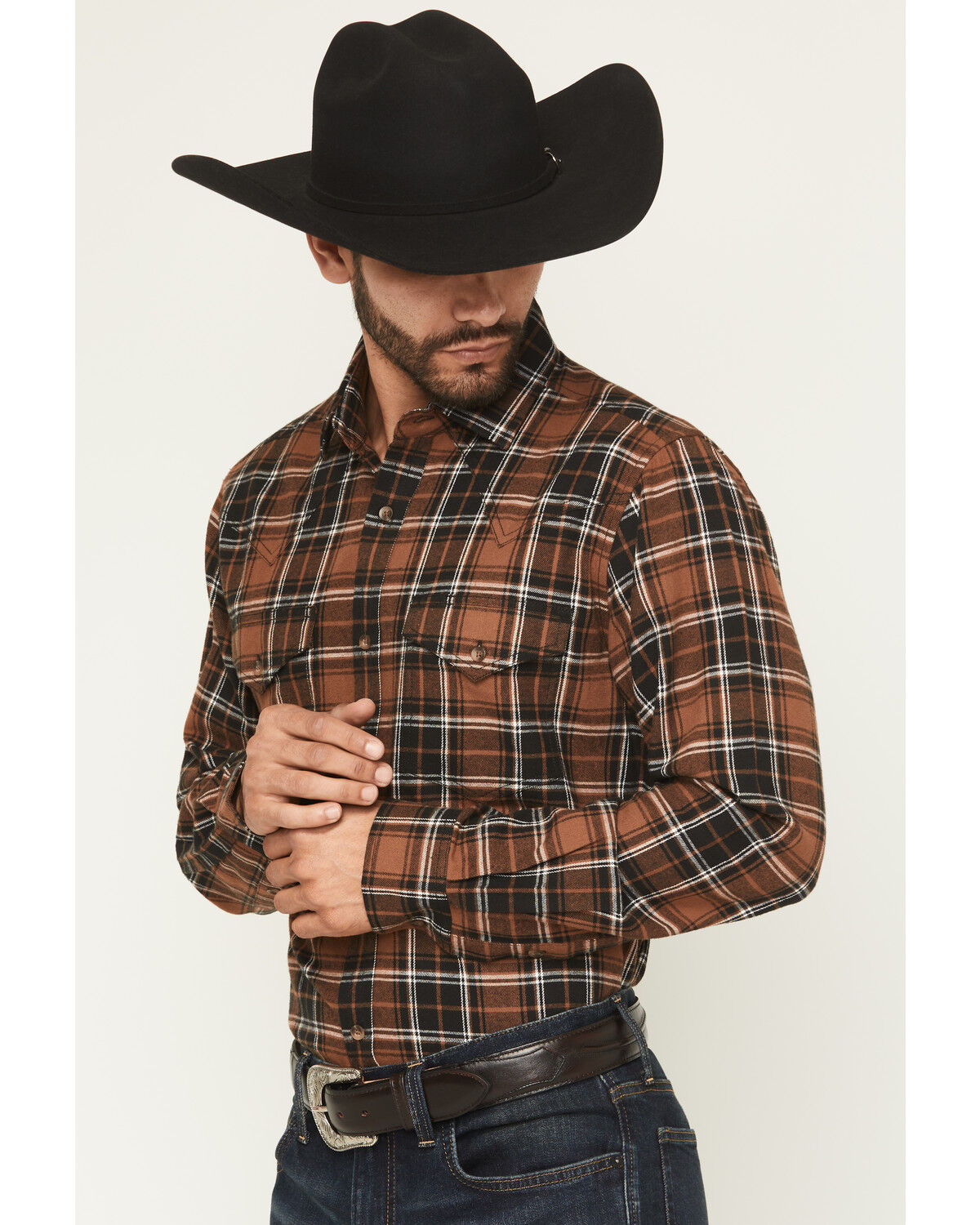Image #1 - Cody James Black 1978&reg; Men's Caddis Plaid Print Long Sleeve Button-Down Western Shirt, Brown, hi-res