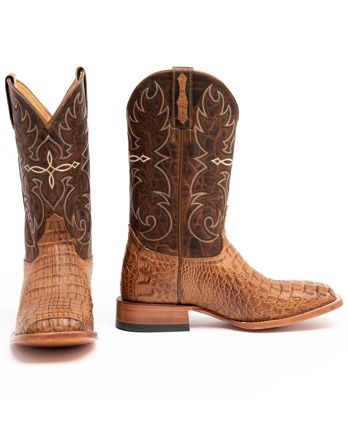 Cody James Men's Burnished Caiman Exotic Boots - Wide Square Toe, Brown, hi-res