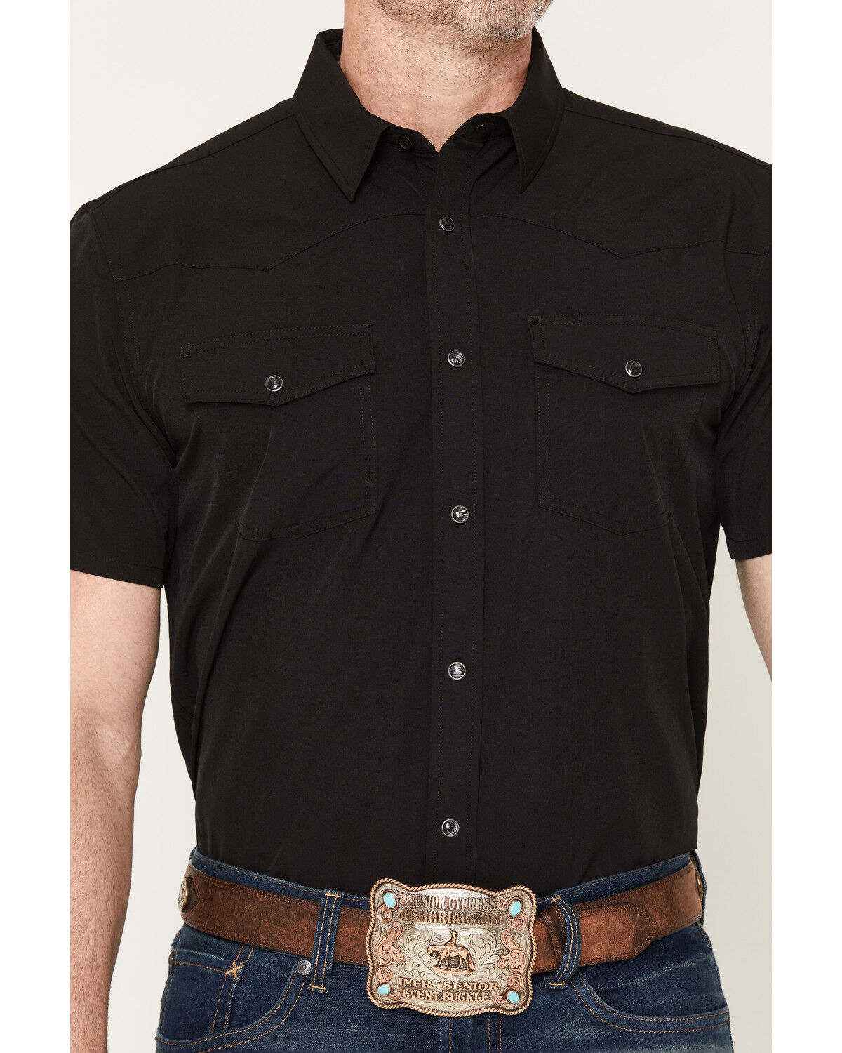 Image #3 - RANK 45&reg; Men's Ridge Solid Rodeo Tech 2.0 Short Sleeve Snap Western Shirt, Black, hi-res
