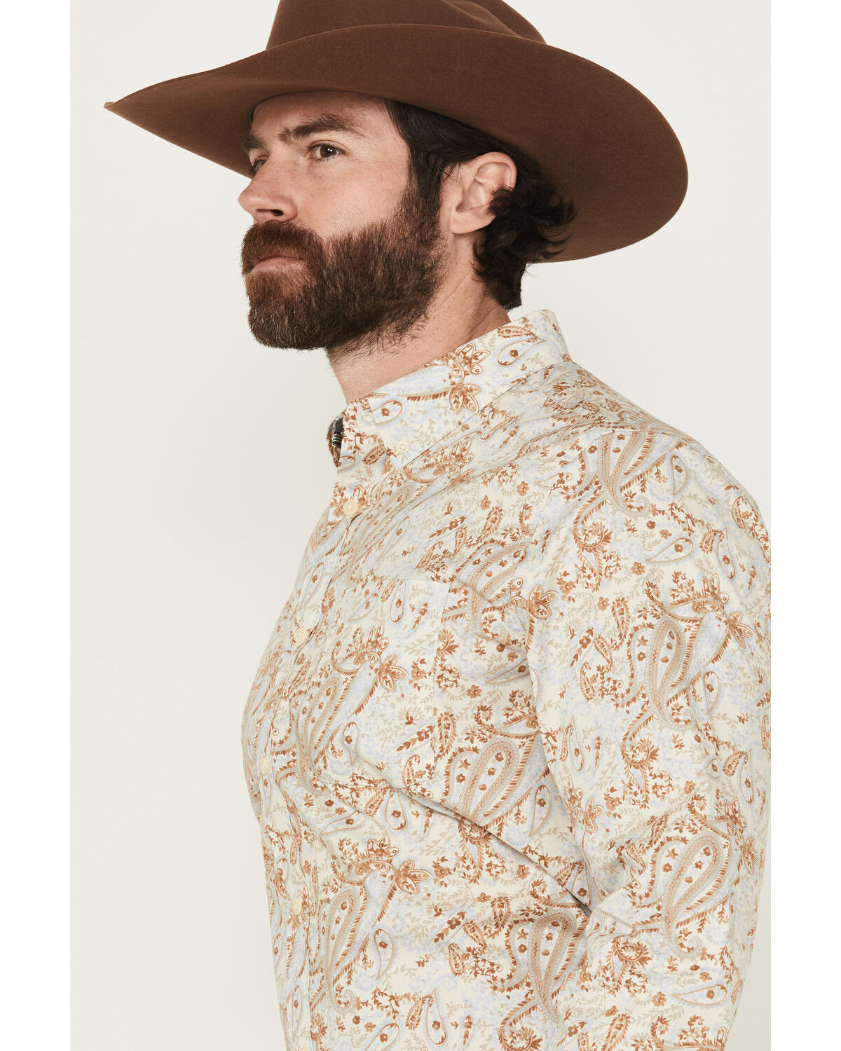 Image #2 - Cody James Men's Porter Floral Print Long Sleeve Button-Down Stretch Western Shirt - Tall, Cream, hi-res