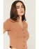 Image #2 - Idyllwind Women's Frisco Solid Short Sleeve Button-Down Rib Knit Shirt, Caramel, hi-res