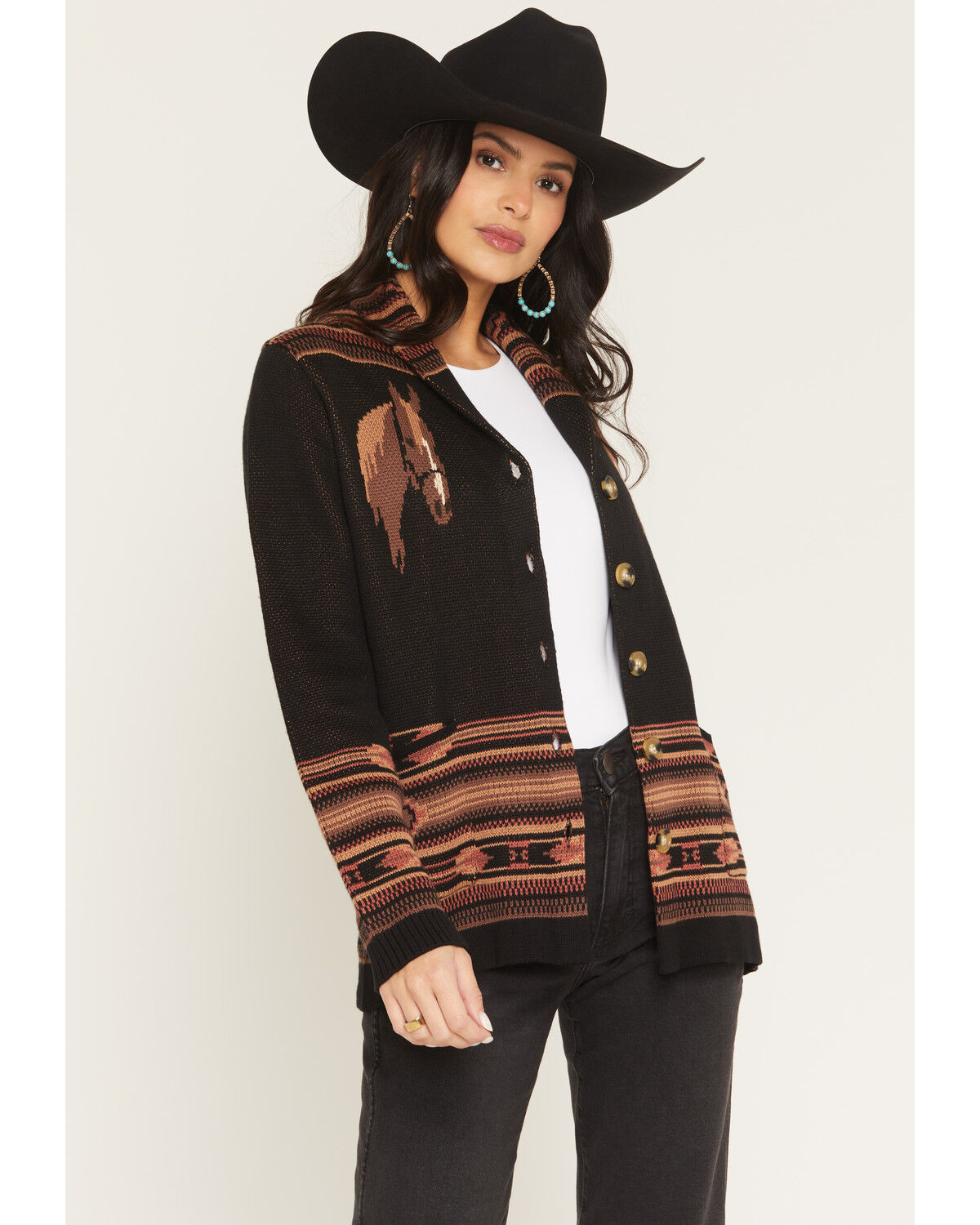 Image #1 - Cotton & Rye Women's Horse Button-Down Cardigan, Black, hi-res