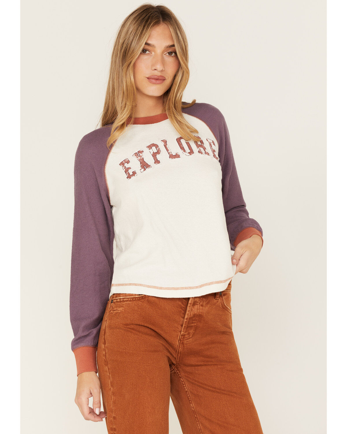 Image #2 - Cleo + Wolf Women's Explore Novelty Raglan Shirt, Ivory, hi-res