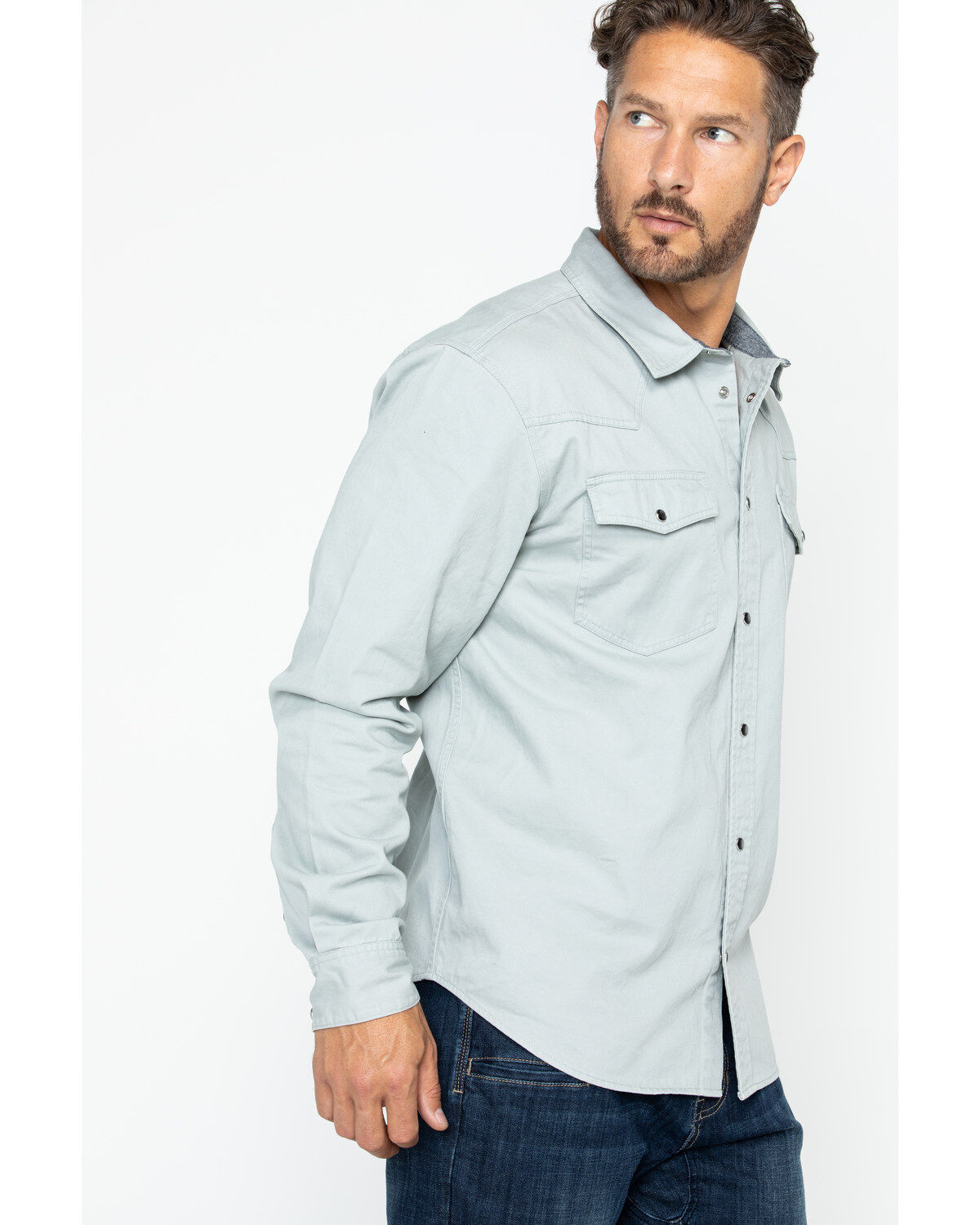 Image #4 - Hawx Men's Gray Twill Snap Western Work Shirt - Big, Light Grey, hi-res