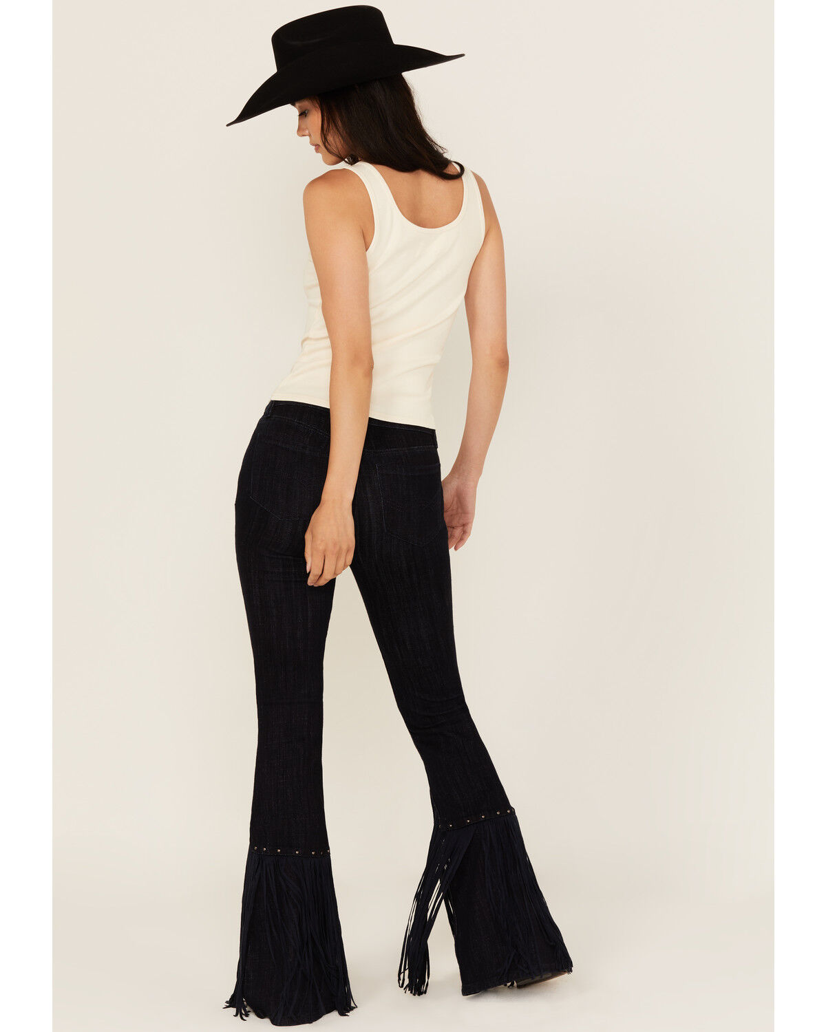 Image #3 - Idyllwind Women's Outlaw High Rise Studded Fringe Super Stretch Flare Jeans, Dark Wash, hi-res