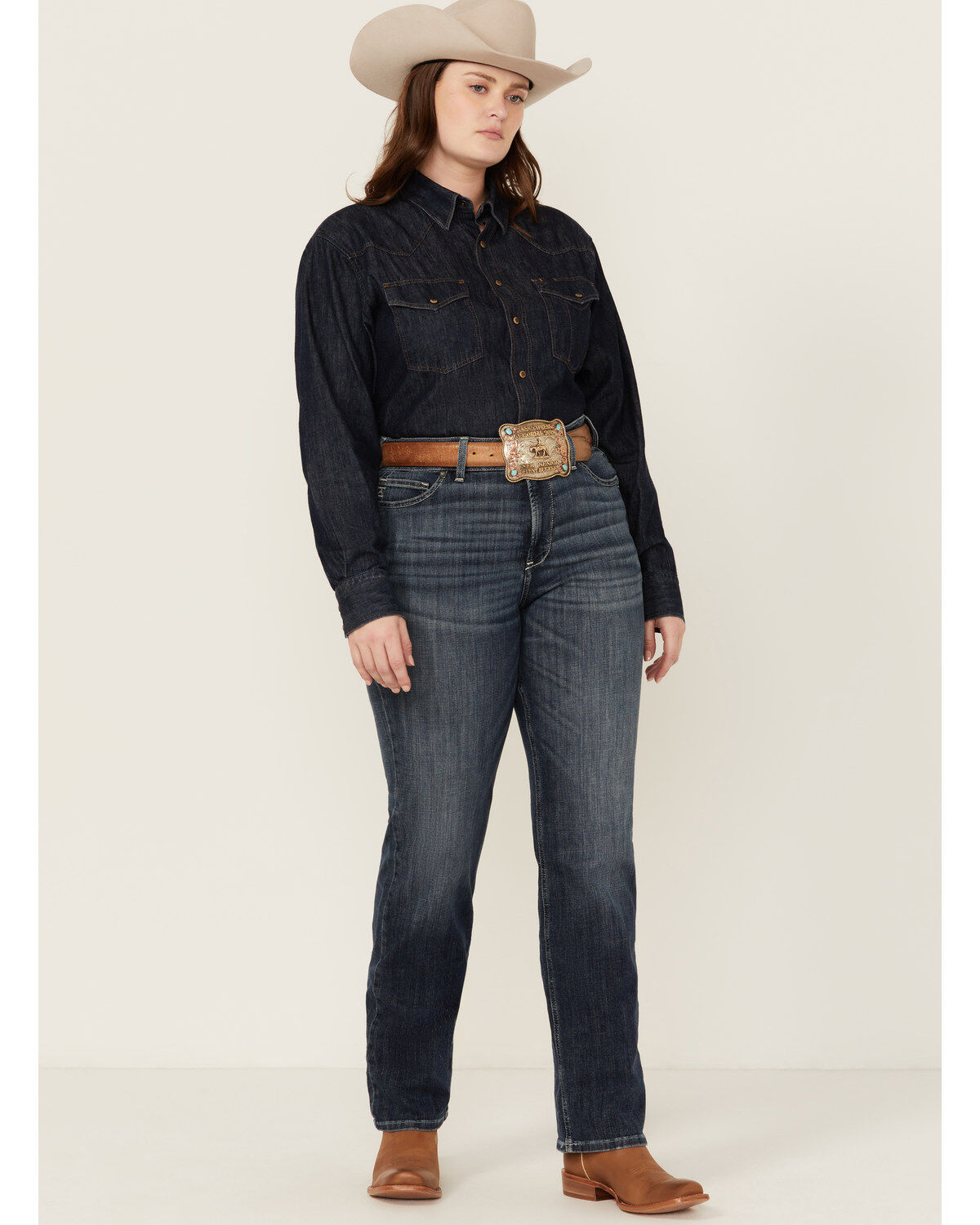 Image #1 - Ariat Women's Perfect Rise Madison Stretch Straight Jeans - Plus, Dark Wash, hi-res