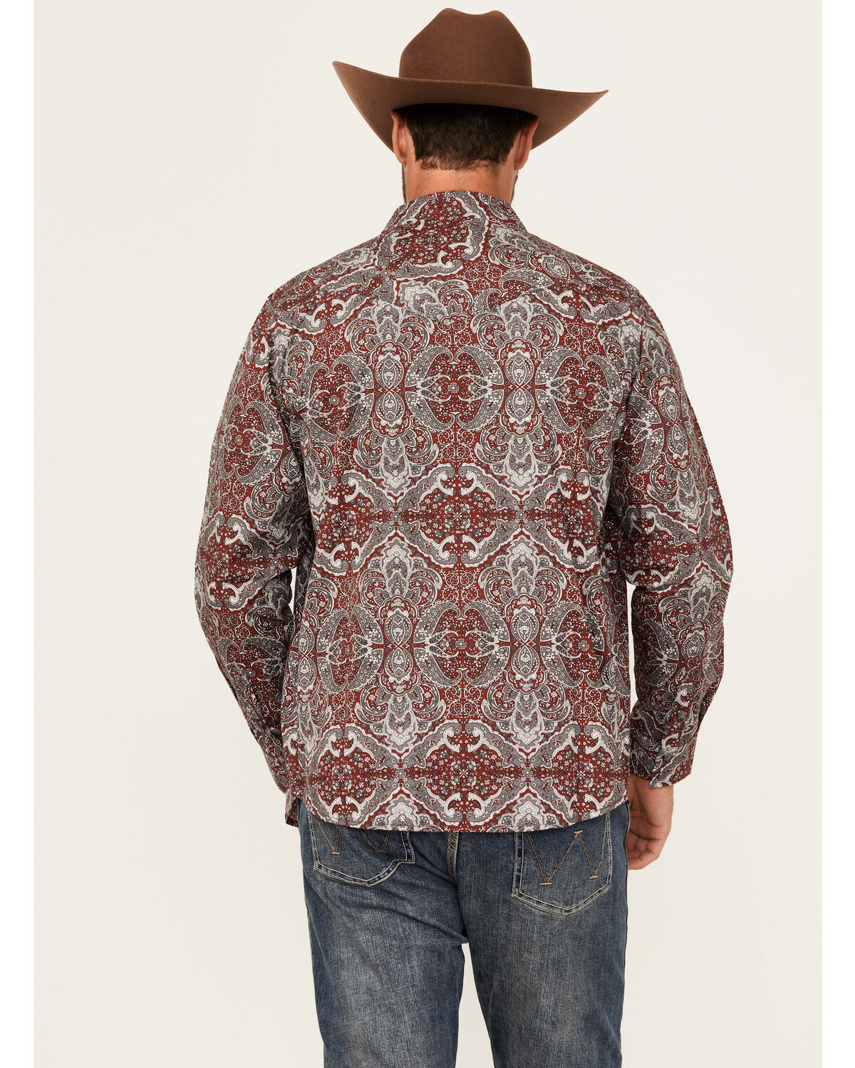 Image #4 - Moonshine Spirit&reg; Men's Manhattan Paisley Print Long Sleeve Snap Western Shirt, Burgundy, hi-res