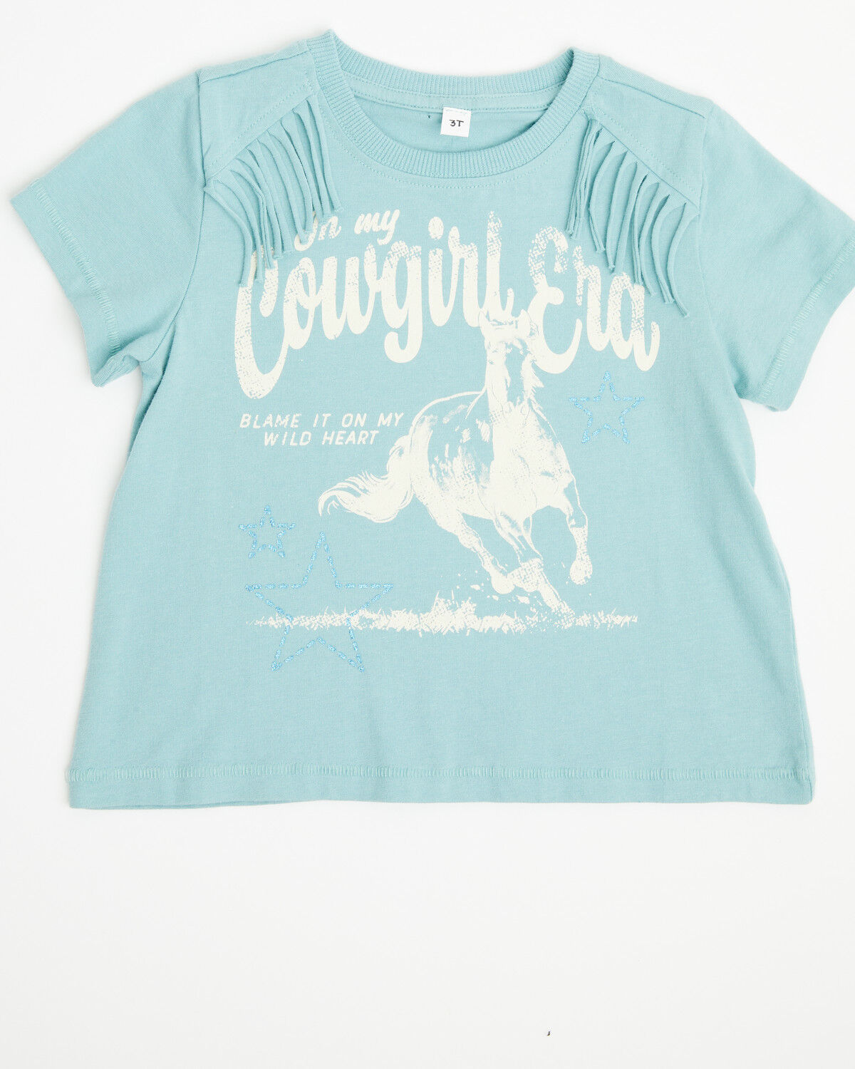 Shyanne Toddler Girls' Cowgirl Era Short Sleeve Fringe Tee, Aqua, hi-res