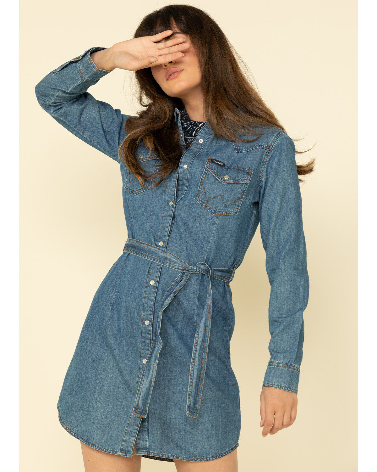 Image #2 - Wrangler Women's Medium Wash Denim Western Shirt Mini Dress, Blue, hi-res