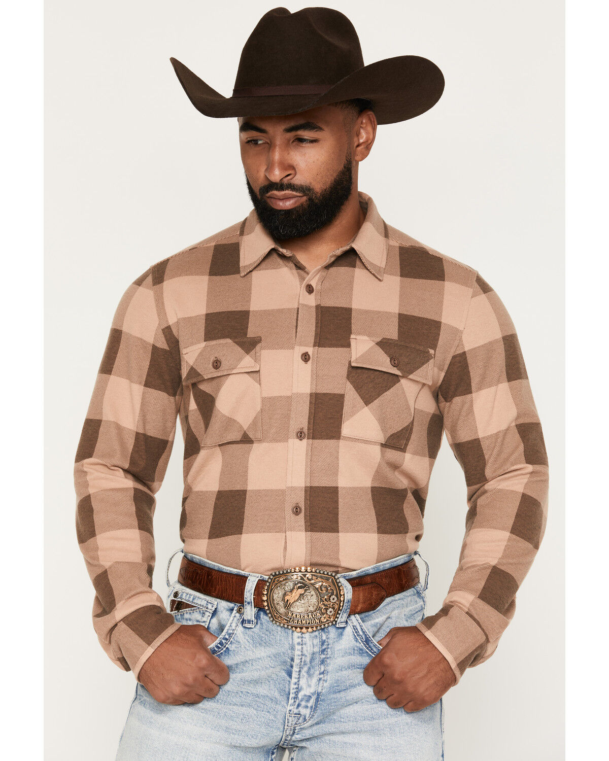 Cody James Men's Range Rider Plaid Print Long Sleeve Button-Down Shirt, Tan, hi-res