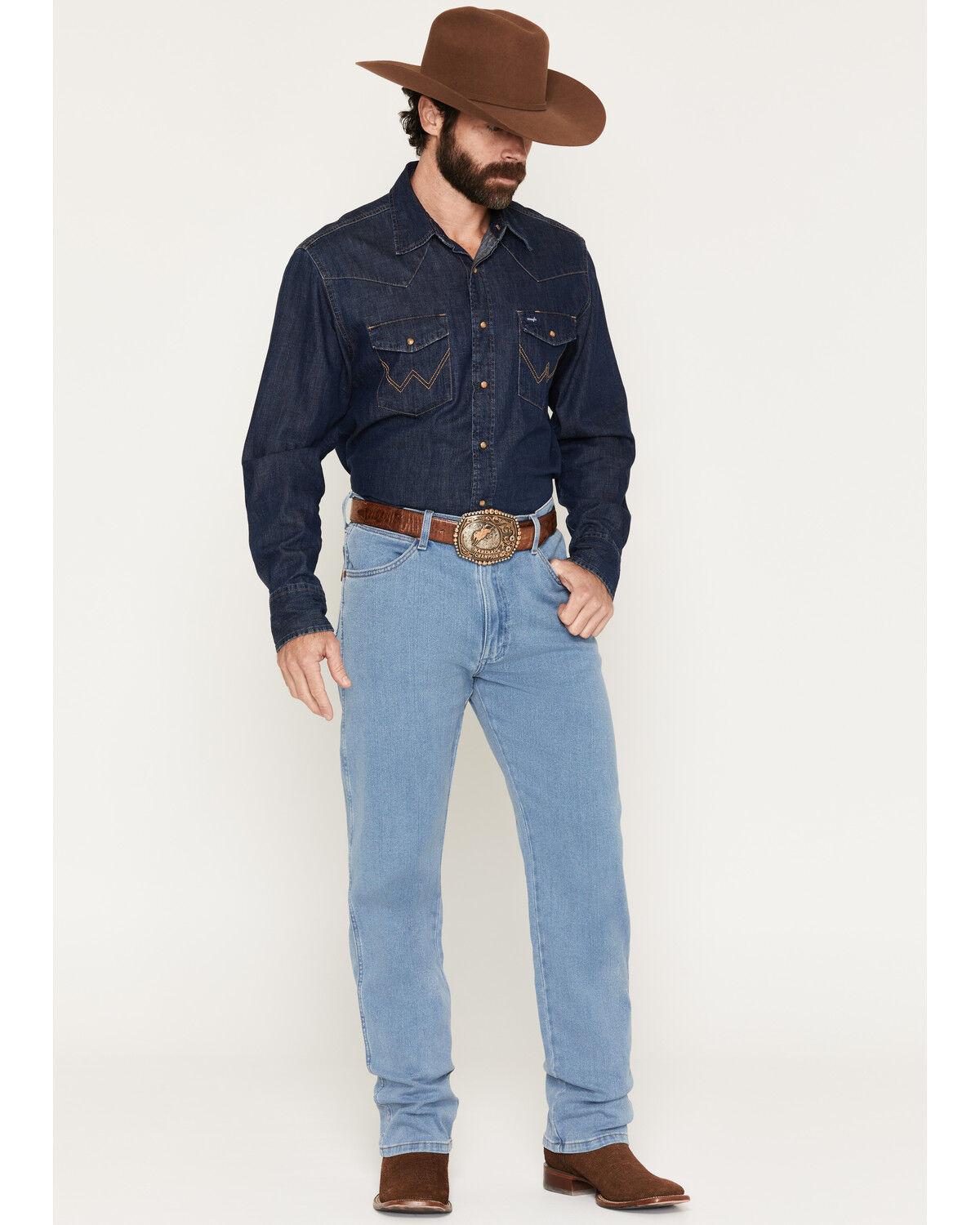 Wrangler Men's 13MWZ Toughlite Medium Wash Cowboy Cut Straight Stretch Denim Jeans, Medium Wash, hi-res
