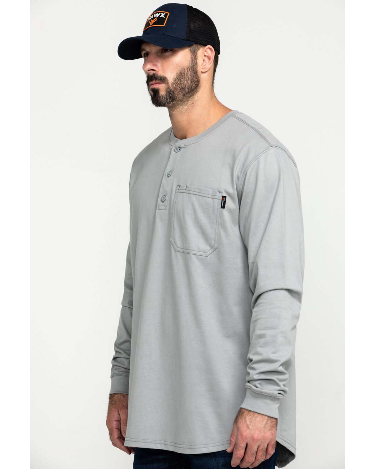 Image #3 - Hawx Men's FR Pocket Henley Long Sleeve Work Shirt - Tall, Silver, hi-res