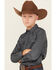 Image #2 - Cody James Boys' Slingshot Medallion Print Long Sleeve Snap Western Shirt , Navy, hi-res