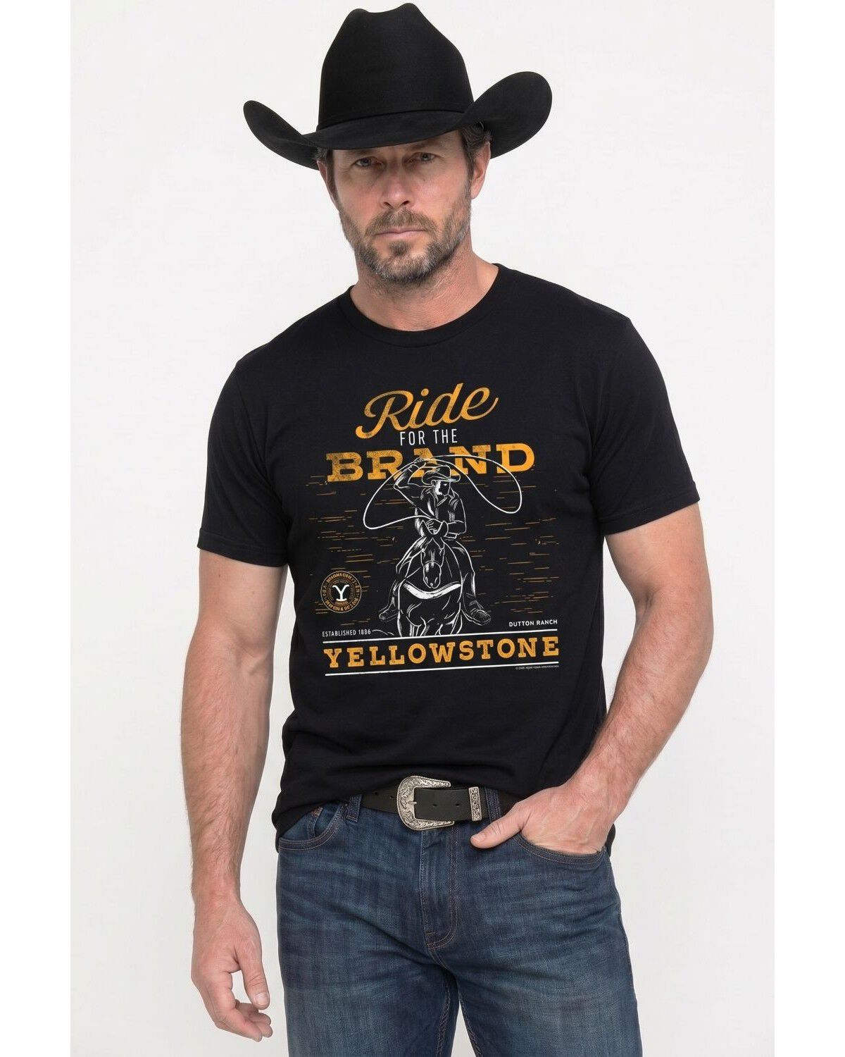 Image #1 - Americana Men's Yellowstone Ride For The Brand Short Sleeve Graphic T-Shirt, Black, hi-res