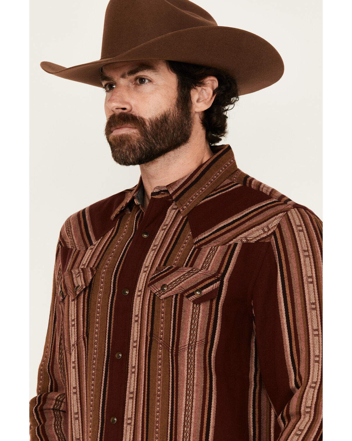 Image #2 - Moonshine Spirit&reg; Men's Whiskey Tango Striped Long Sleeve Snap Western Shirt, Burgundy, hi-res