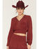 Image #3 - Shyanne Women's Embroidered Smocked Long Sleeve Shirt, Burgundy, hi-res