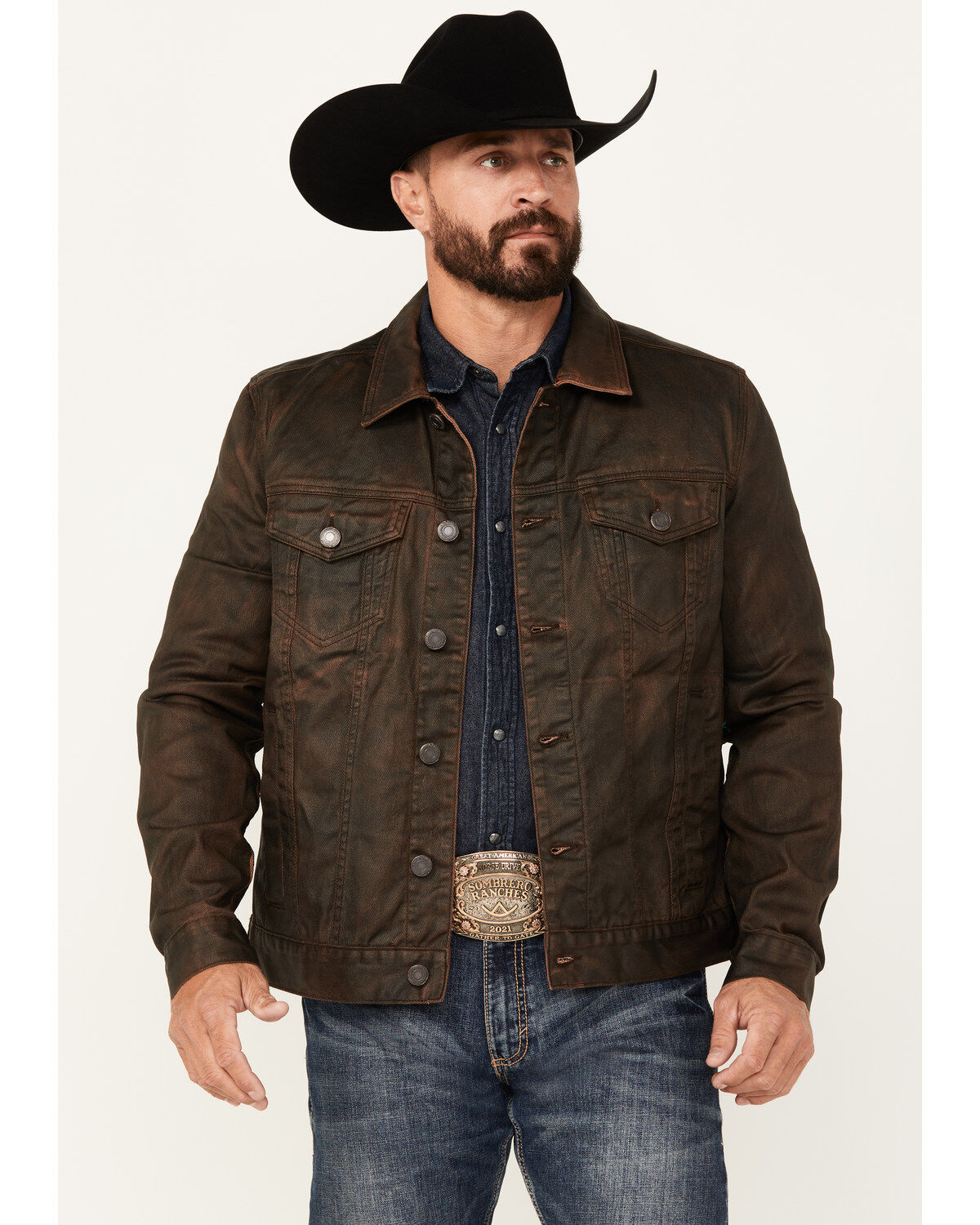 Moonshine Spirit&reg; Men's Coated Denim Jacket, Brown, hi-res