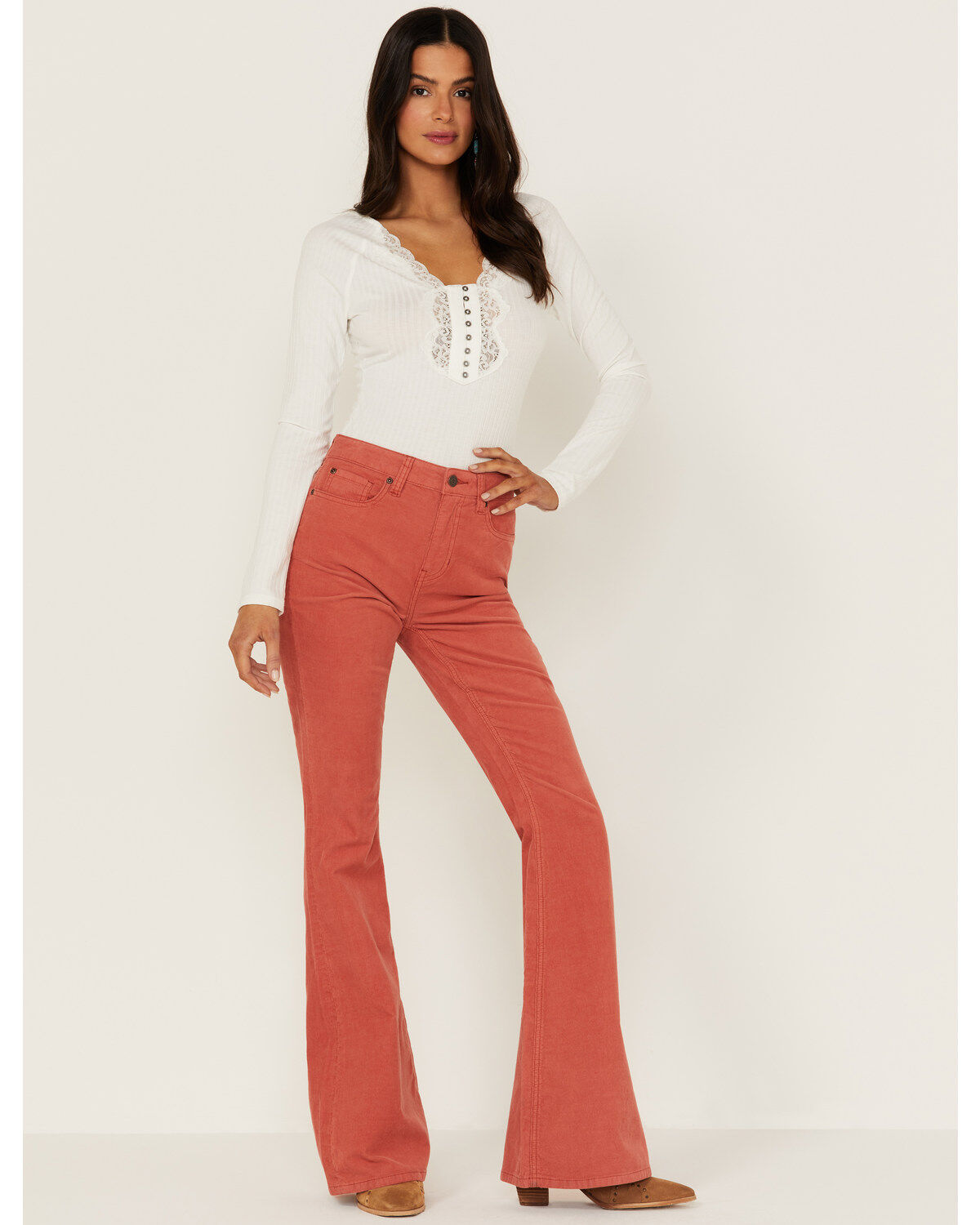 Idyllwind Women's High Risin' Flare Stretch Corduroy Jeans, Brick Red, hi-res