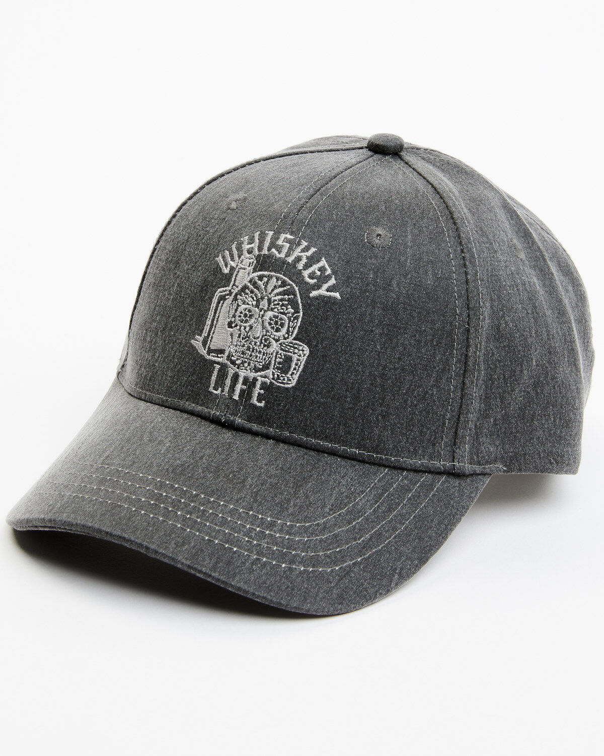 Image #1 - Moonshine Spirit&reg; Men's Embroidered Whiskey Life Skull Solid Ball Cap, Grey, hi-res