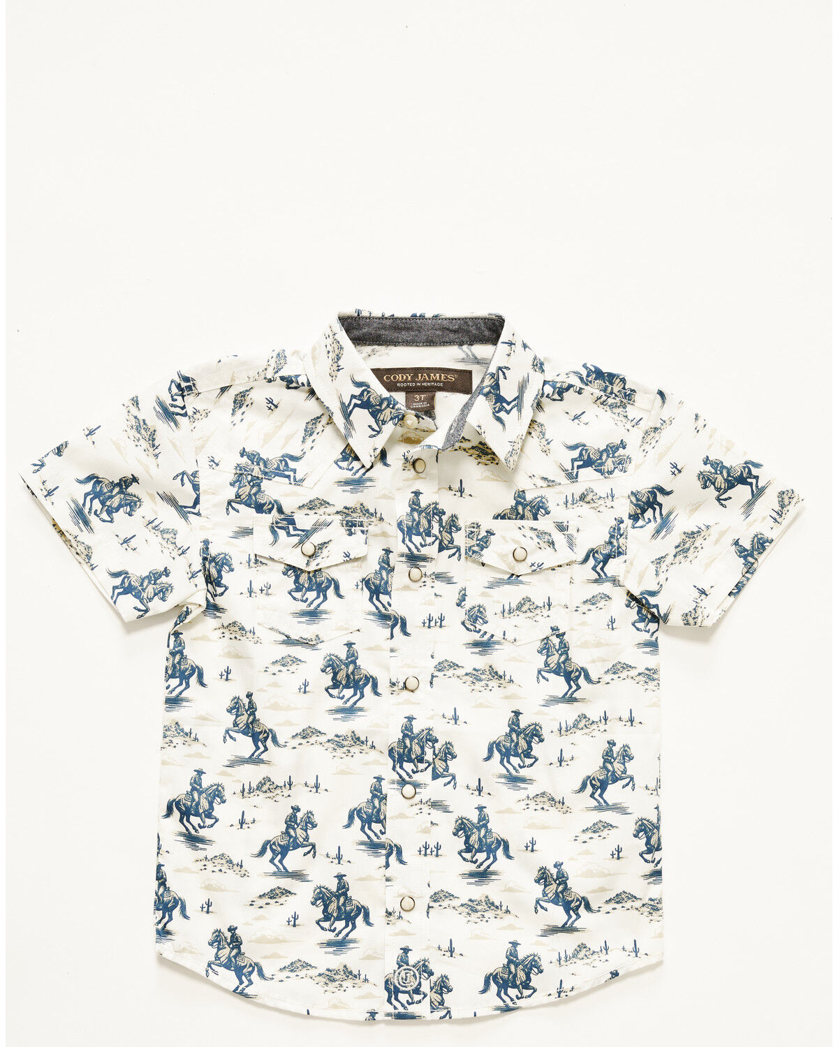 Cody James Toddler Boys' Amos Western Print Short Sleeve Snap Western Shirt, Blue, hi-res