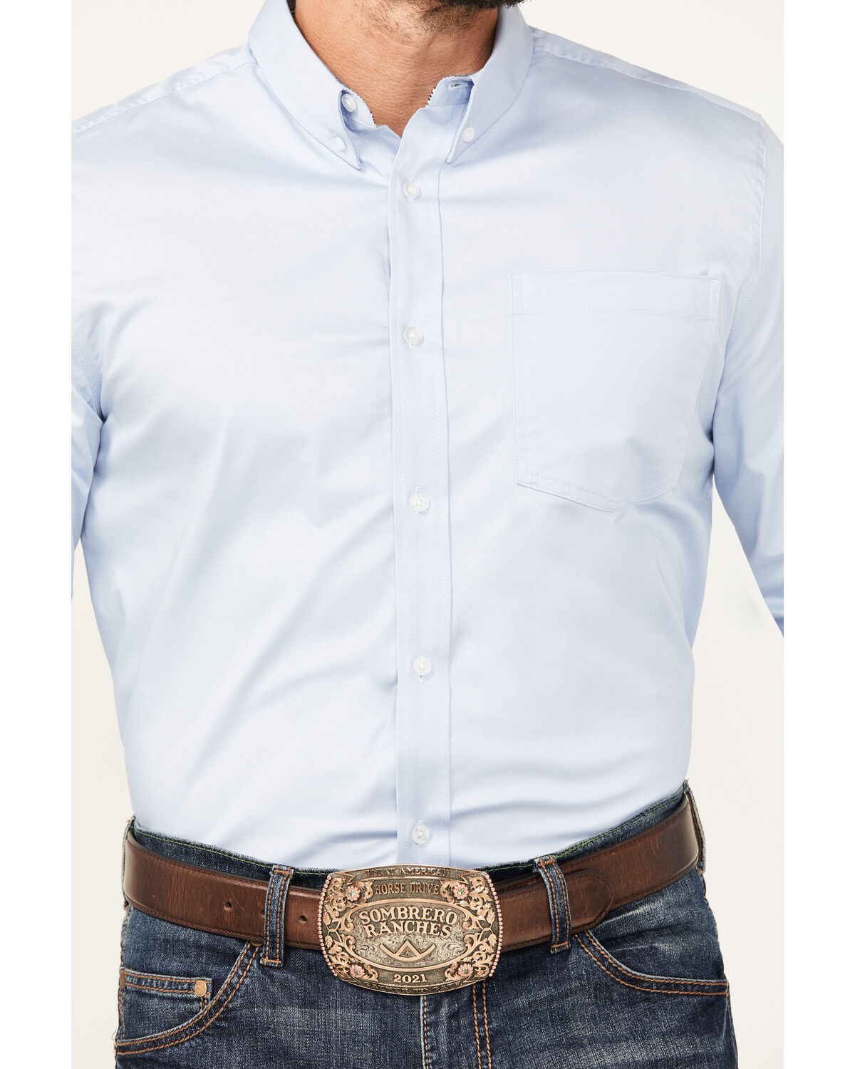 Image #3 - Cody James Men's Performance Twill Solid Long Sleeve Button-Down Western Shirt - Tall, Light Blue, hi-res
