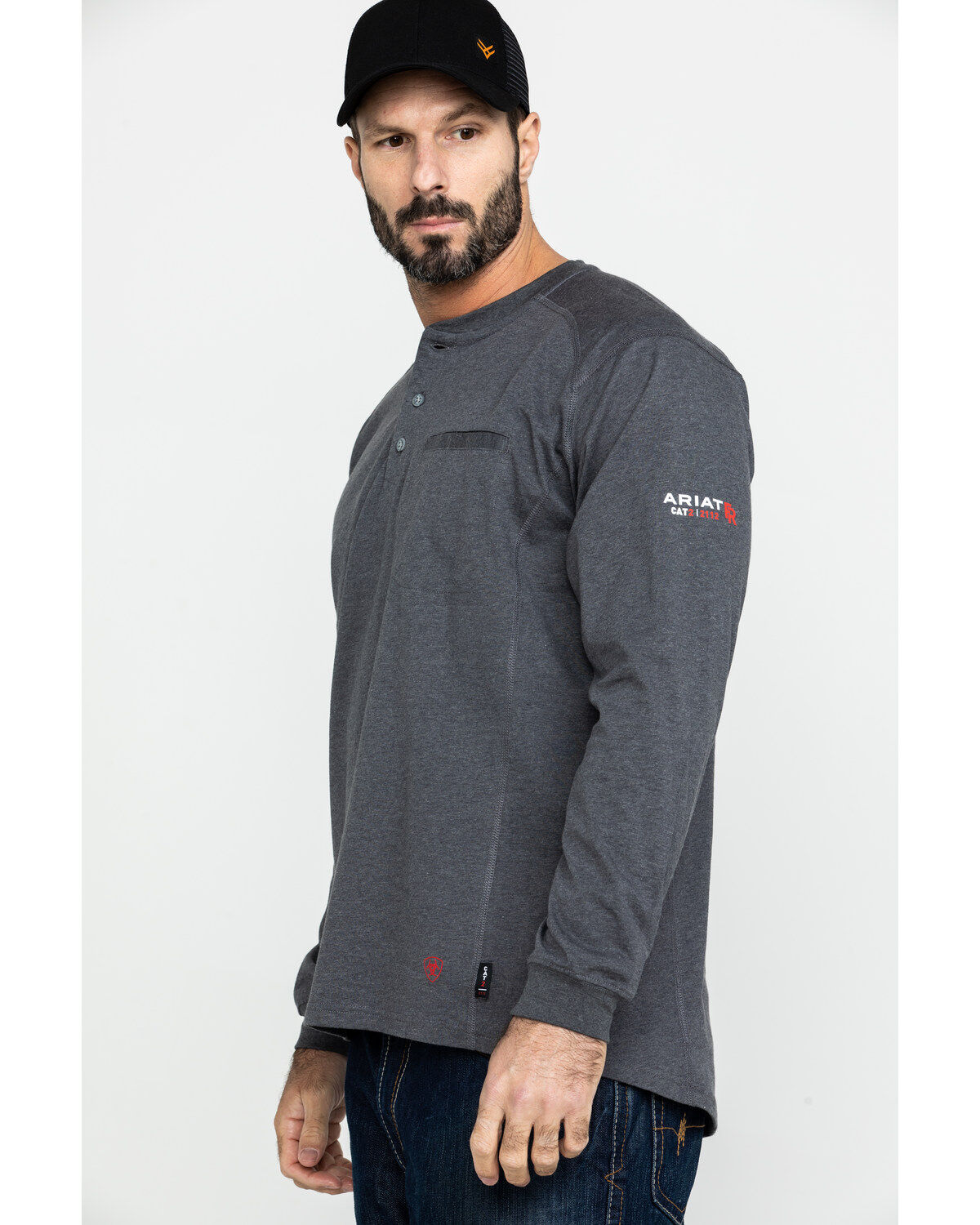 Image #3 - Ariat Men's FR Air Henley Long Sleeve Work Shirt - Big, Charcoal, hi-res