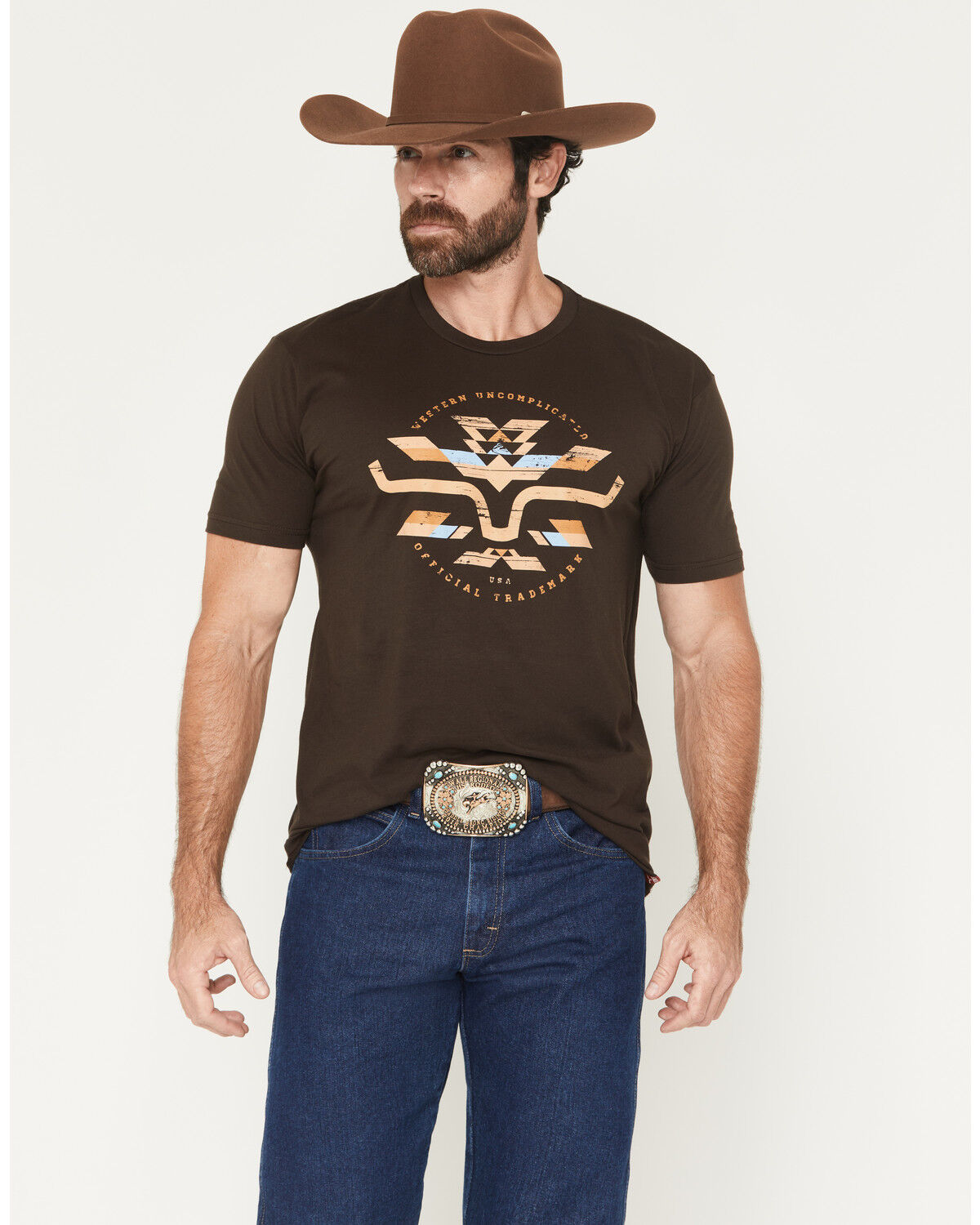 Image #1 - Kimes Ranch Men's Circular Serape Logo Short Sleeve Graphic T-Shirt, Dark Brown, hi-res