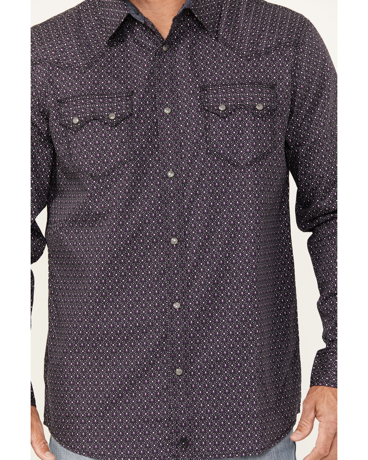 Image #3 - Moonshine Spirit&reg; Men's Geo Print Long Sleeve Snap Western Shirt, Purple, hi-res
