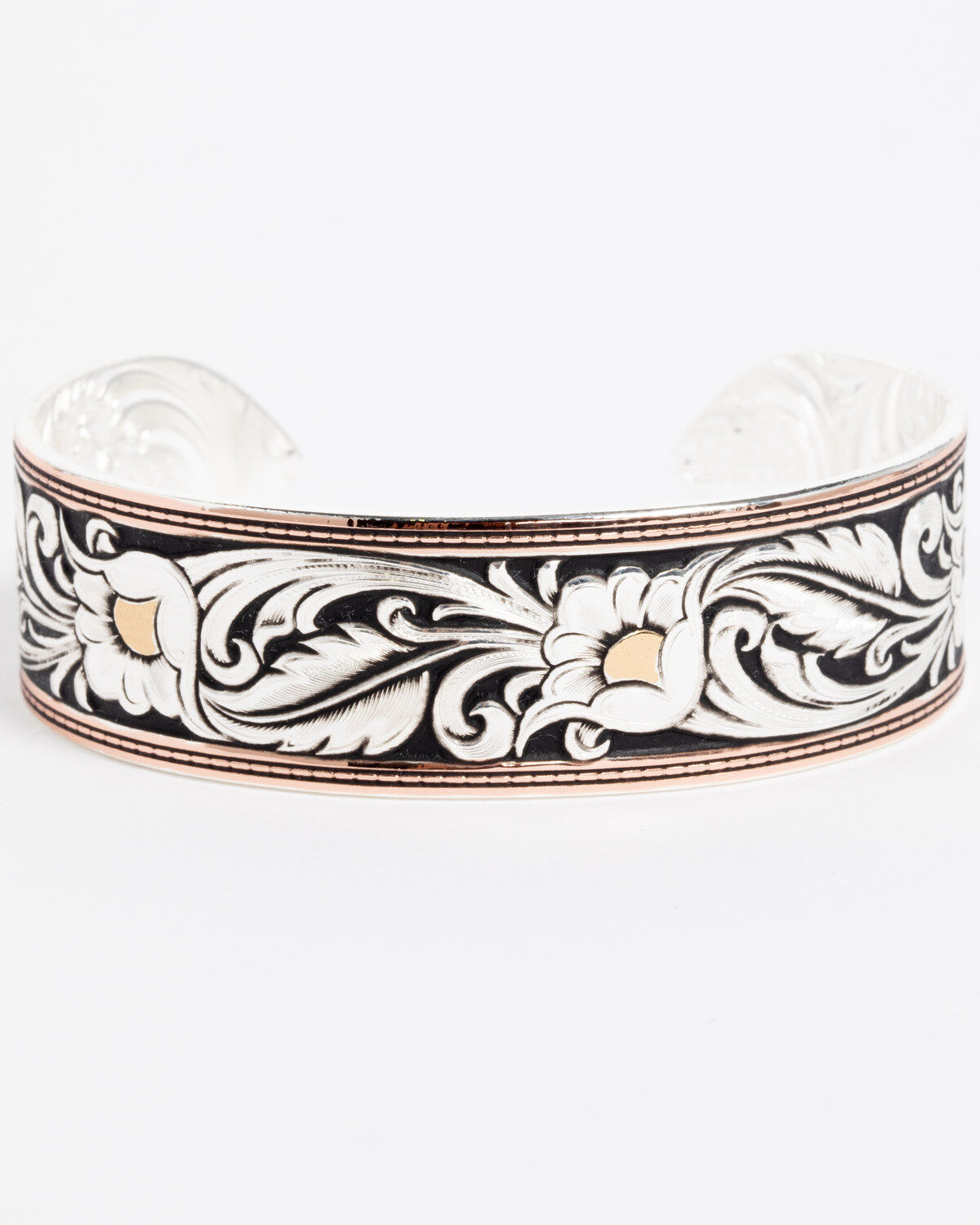 Image #1 - Montana Silversmiths Tri-Colored Floral Cuff Bracelet, Silver, hi-res