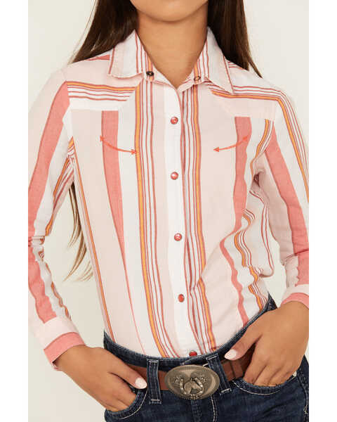 Image #3 - Cruel Girl Girls' Striped Long Sleeve Snap Western Shirt , Red, hi-res