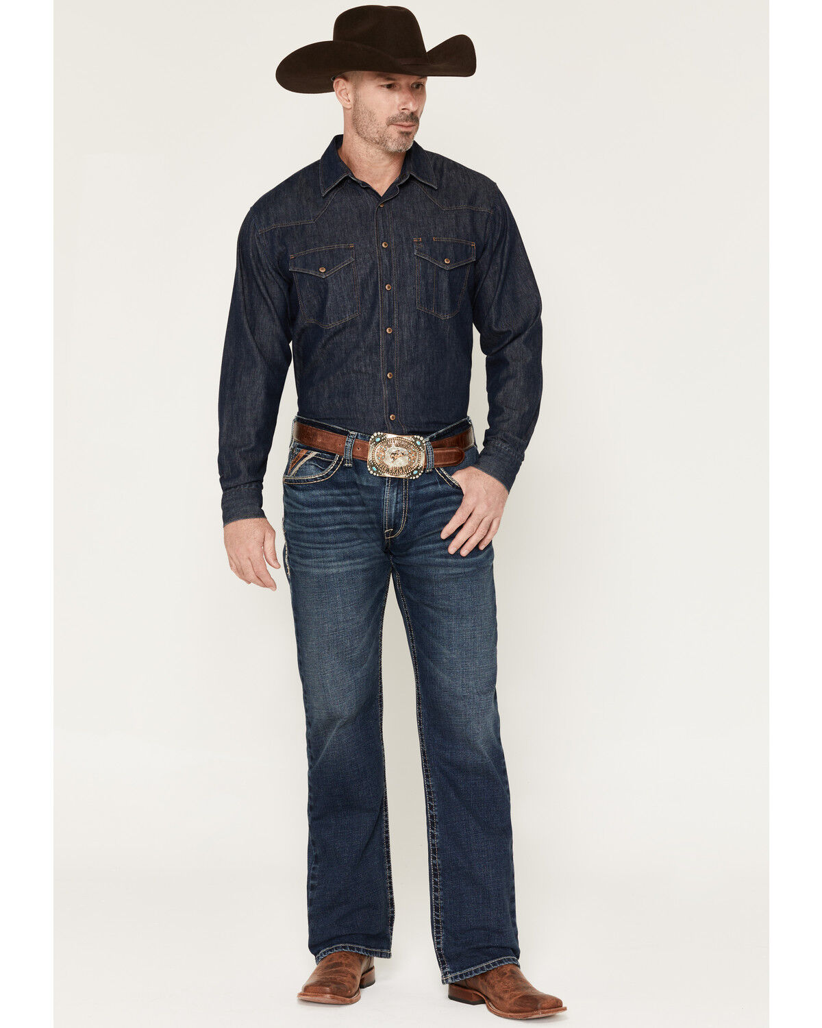Image #1 - Ariat Men's M4 Silverton Crawford Medium Wash Relaxed Bootcut Stretch Denim Jeans, Medium Wash, hi-res