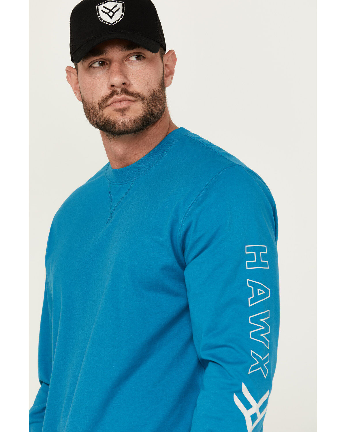 Image #2 - Hawx Men's Long Sleeve Knit Solid Logo Long Sleeve Work T-Shirt - Tall, Teal, hi-res