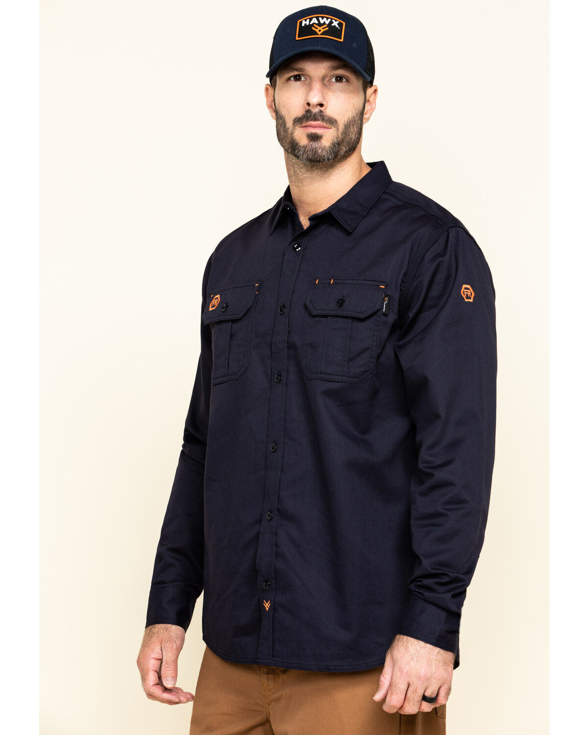 Image #3 - Hawx Men's FR Long Sleeve Button-Down Work Shirt - Big, Navy, hi-res