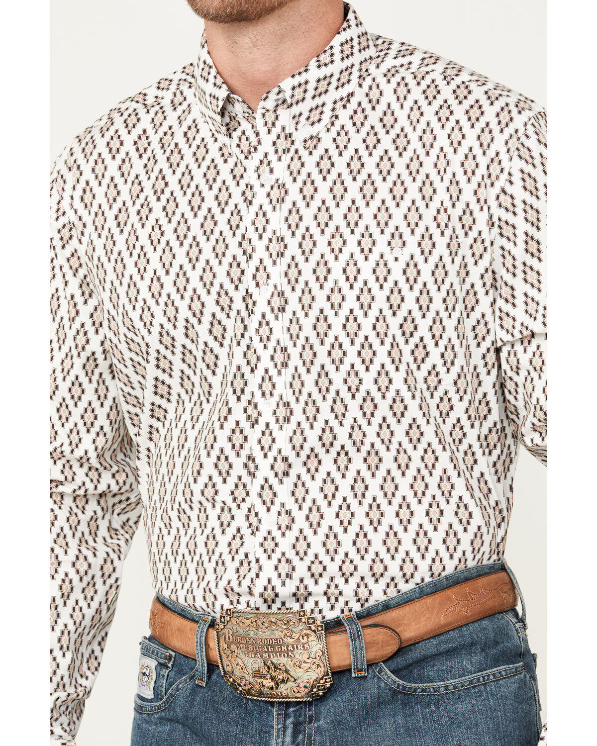 Image #2 - RANK 45&reg; Men's Catfish Southwestern Geo Print Long Sleeve Button-Down Stretch Western Shirt, Coffee, hi-res