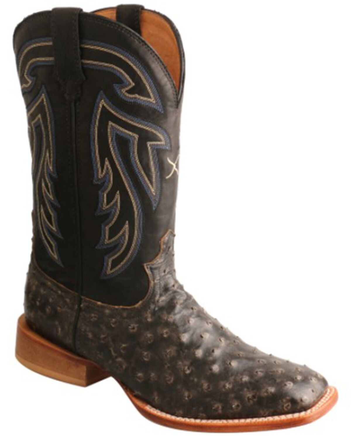 Image #1 - Twistex X Men's Ruff Stock Fill-Quill Ostrich Vamp Exotic Western Boot - Broad Square Toe, Black, hi-res