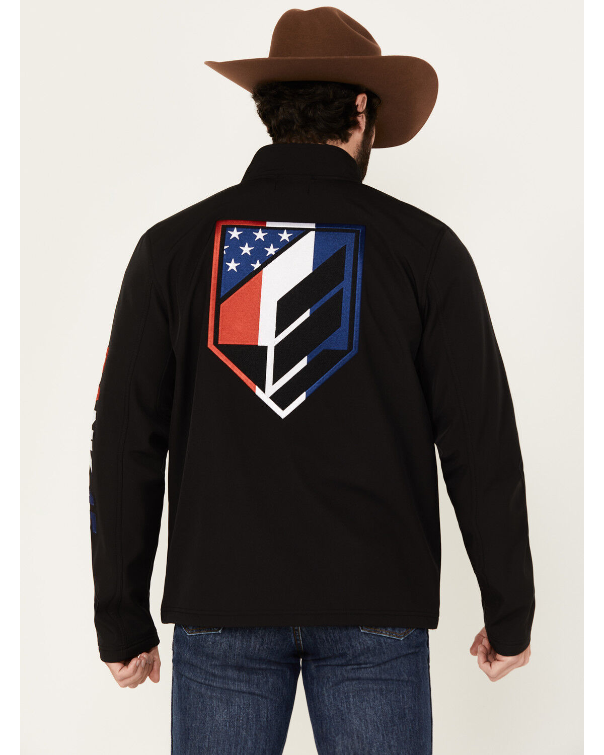 Image #1 - RANK 45&reg; Men's American Flag Logo Softshell Jacket, Black, hi-res