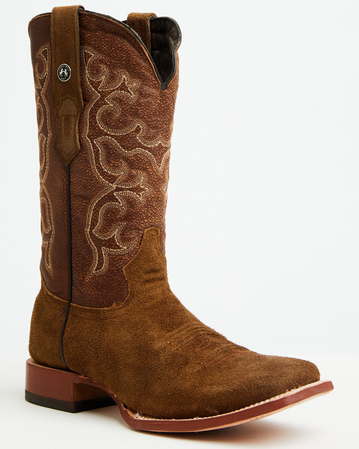 Image #1 - Tanner Mark Men's Ruff Out Suede Western Boots - Broad Square Toe, Brown, hi-res