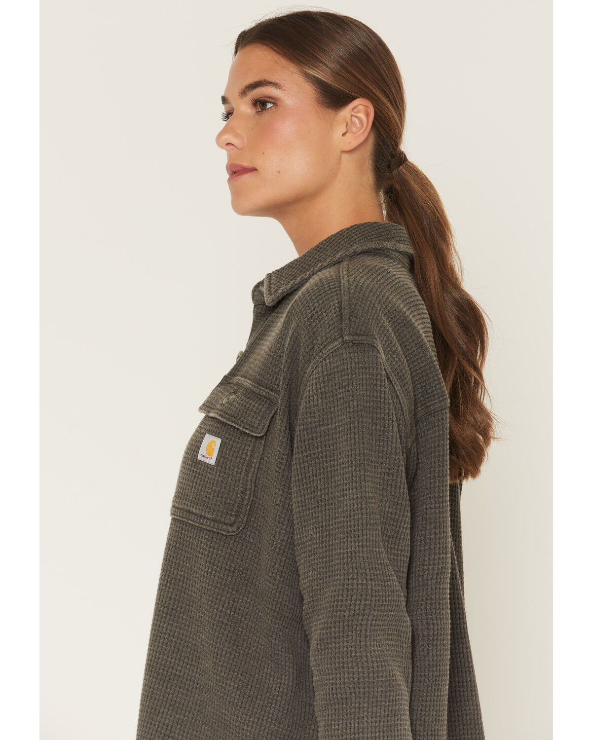 Image #2 - Carhartt Women's Oversized Fit Heavyweight Waffle Knit Work Shirt, Charcoal, hi-res