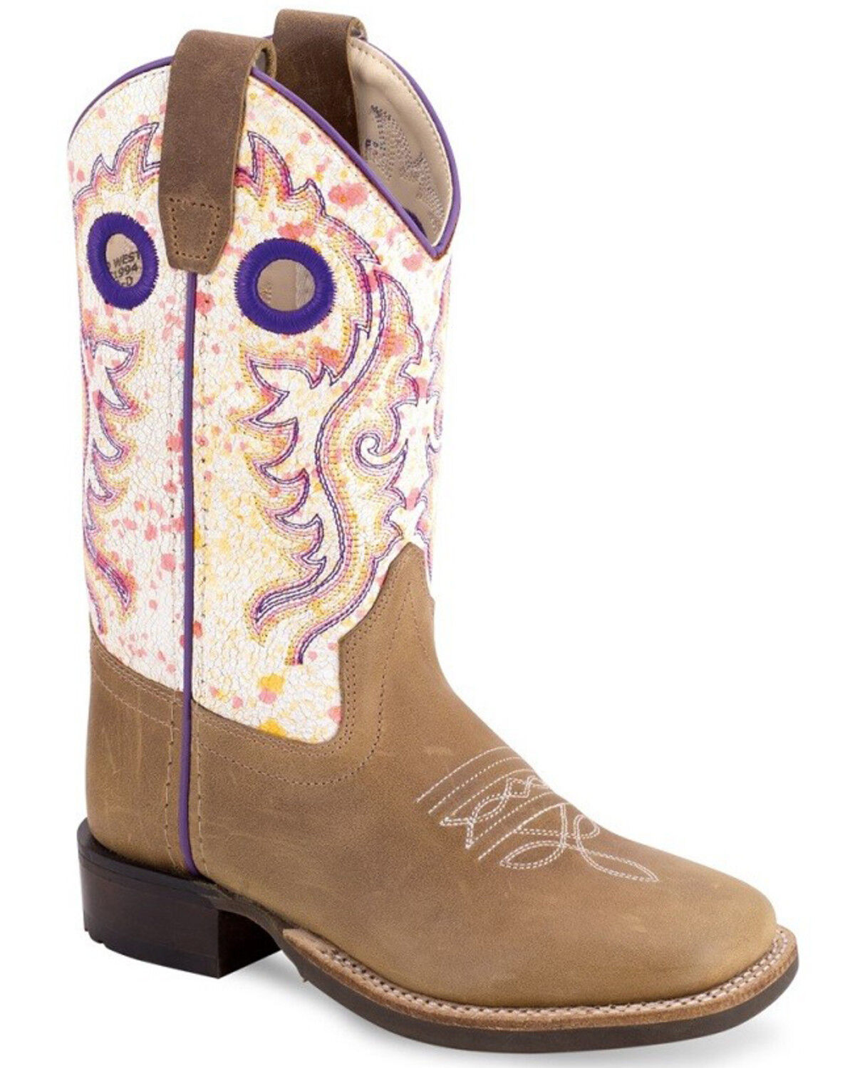Image #1 - Old West Girls' Western Boots - Broad Square Toe, White, hi-res