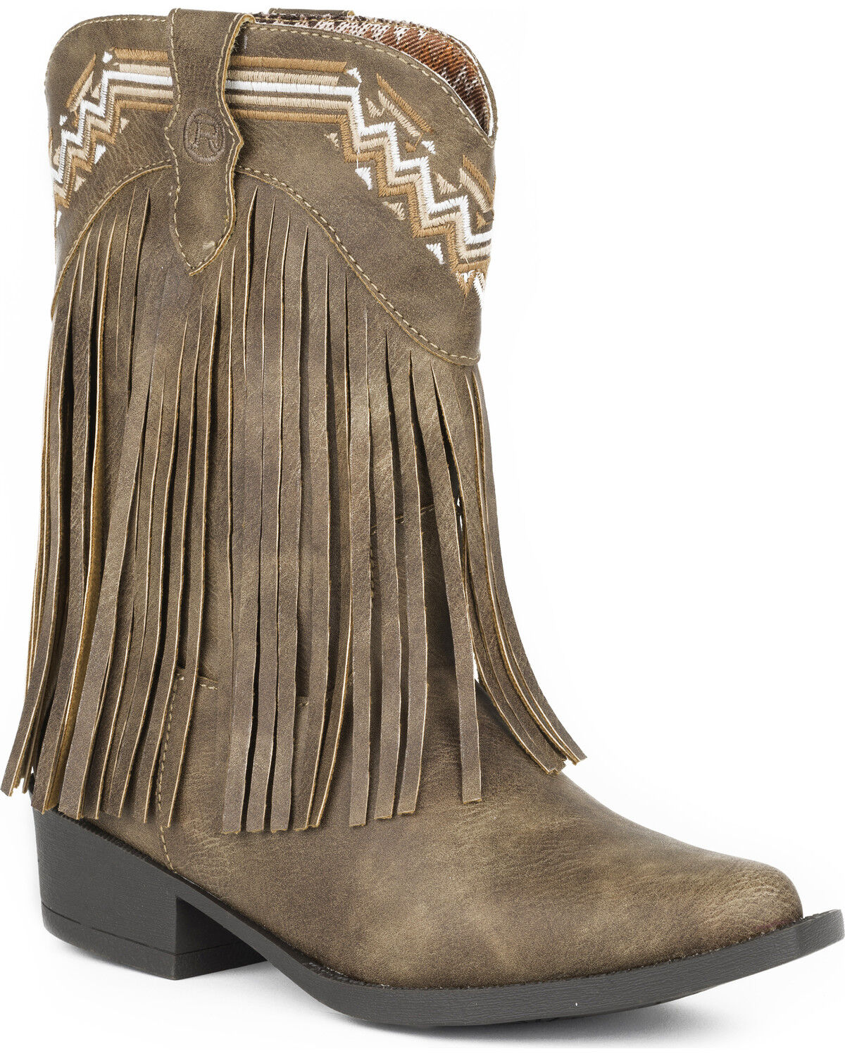 Roper Girls' Fringed Western Boots - Snip Toe, Brown, hi-res