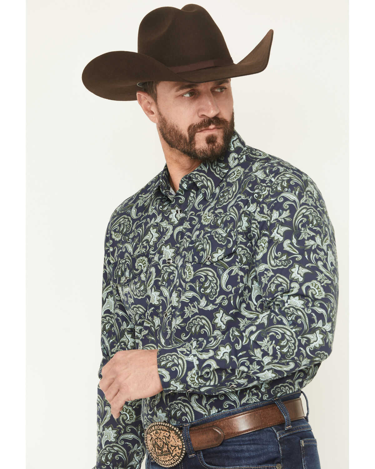 Image #2 - Gibson Trading Co Men's Hubert Floral Print Long Sleeve Snap Stretch Western Shirt - Tall, Navy, hi-res