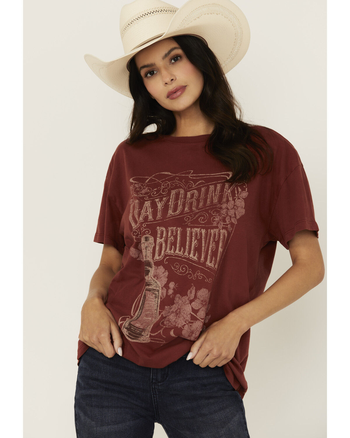 Cleo + Wolf Women's Day Drink Believer Short Sleeve Graphic Tee, Brandy Brown, hi-res